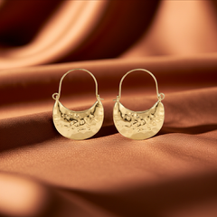 Celestia Hammered Gold Moon Hoop Earrings | Luxury Korean Statement Jewelry | Sajna Sawarnaa