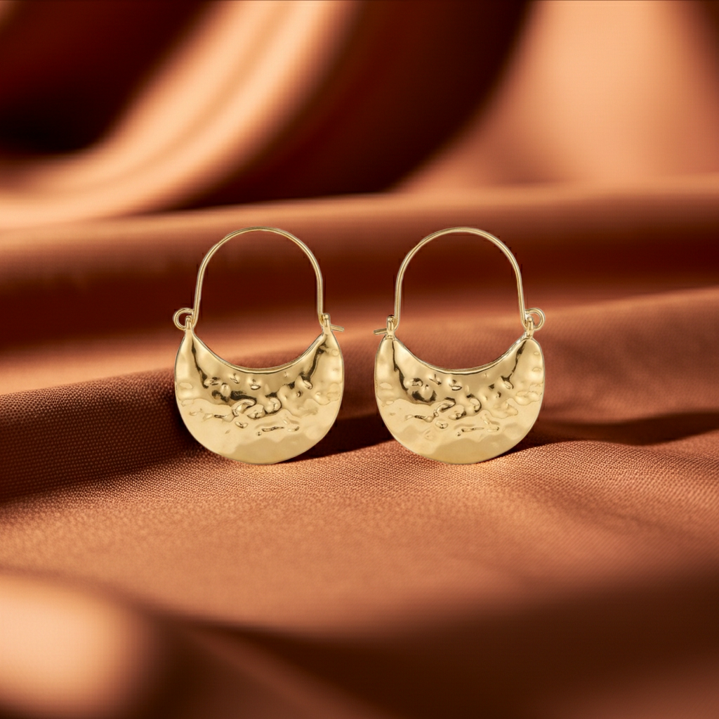 Celestia Hammered Gold Moon Hoop Earrings | Luxury Korean Statement Jewelry | Sajna Sawarnaa