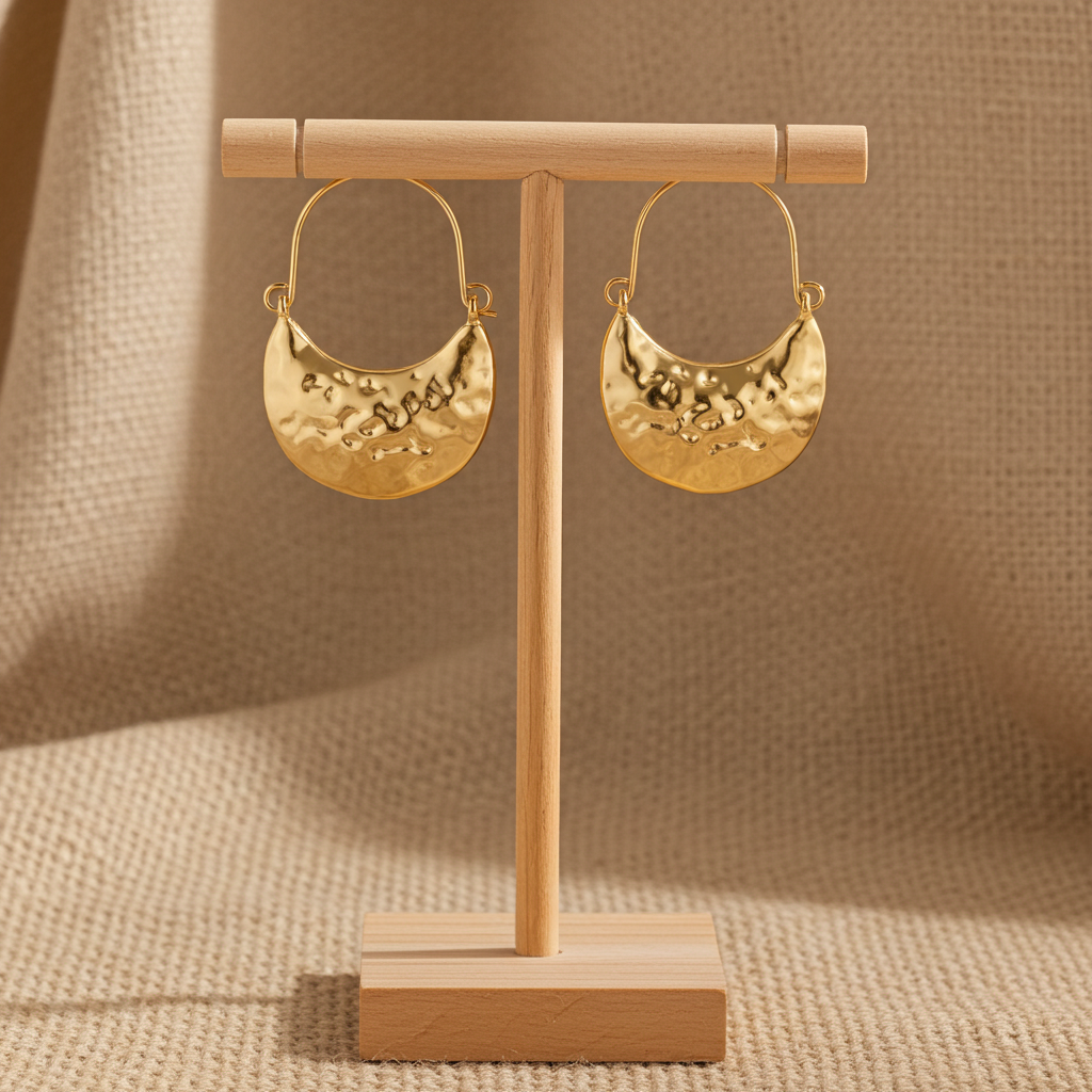 Celestia Hammered Gold Moon Hoop Earrings | Luxury Korean Statement Jewelry | Sajna Sawarnaa
