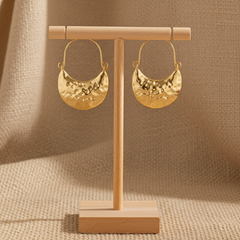 Celestia Hammered Gold Moon Hoop Earrings | Luxury Korean Statement Jewelry | Sajna Sawarnaa