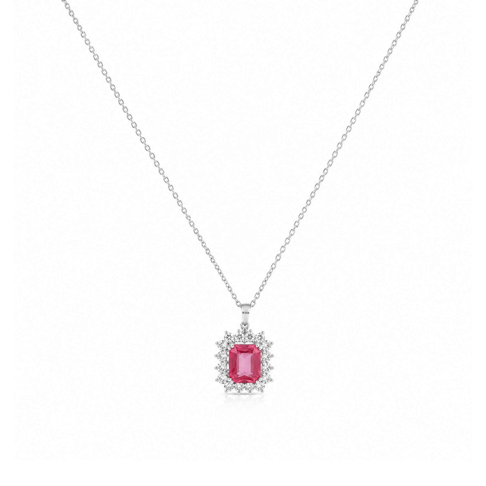 Pink Stone-Accent Pendant Necklace for Women | Silver-Tone Necklace | Anti-Tarnish Jewellery