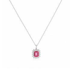 Silver-tone pink stone-accent pendant necklace on a white background