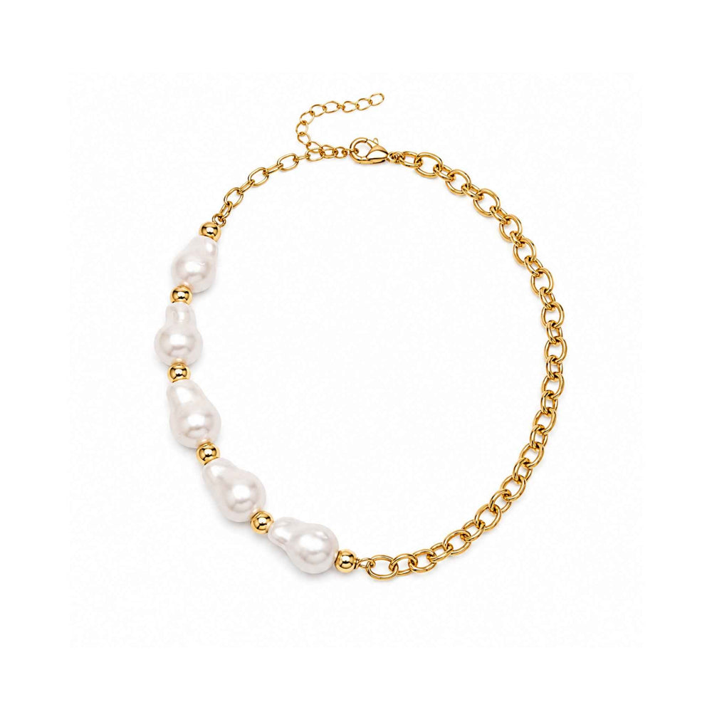 Pearl-Accent Chain Necklace for Women | Gold-Tone Statement Necklace | Anti-Tarnish Jewellery