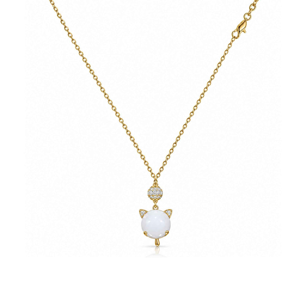 White Cat Charm Necklace for Women | Gold-Tone Pendant Necklace | Anti-Tarnish Jewellery