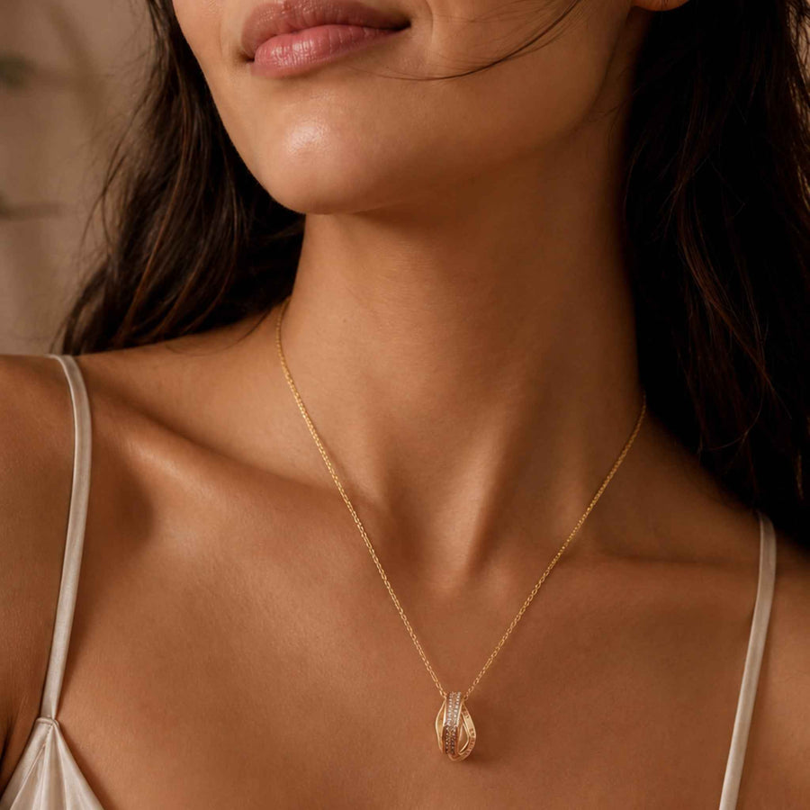 Openwork Stone-Accent Pendant Necklace for Women | Gold-Tone Pendant Necklace | Anti-Tarnish Jewellery