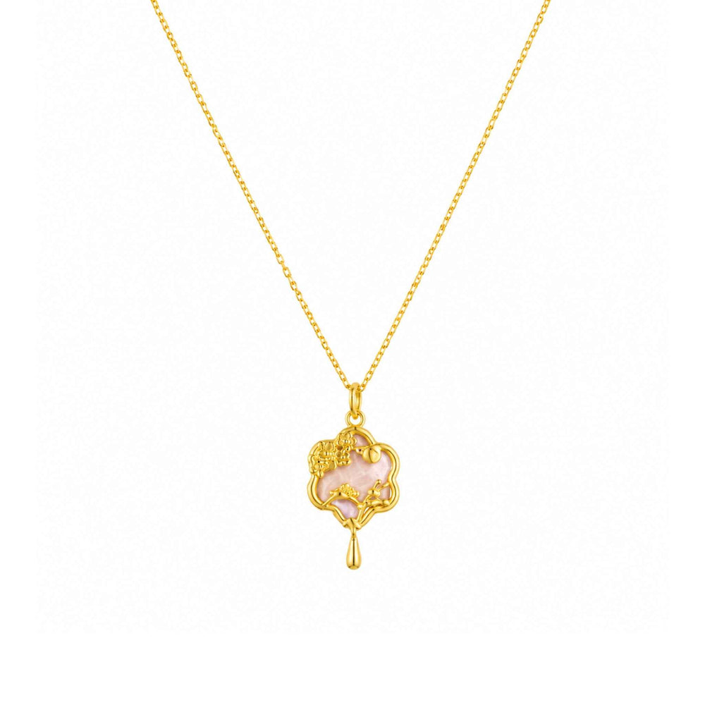 Pink Floral Charm Necklace for Women | Gold-Tone Pendant Necklace | Anti-Tarnish Jewellery